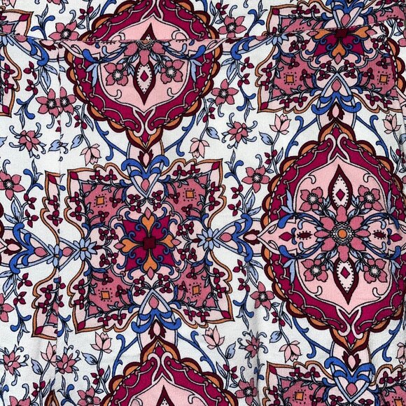 Loft Womens Small Bohemian Style White & Pink Floral Patterned Pants - Picture 2 of 8